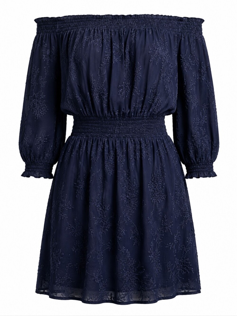 Rebecca Taylor Selina Navy Blue Silk Embroidered Off Shoulder Occasion Dress 6